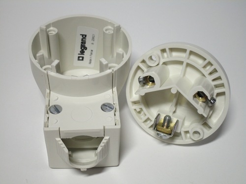 Internals of the plug, with the screw terminals for the wires.