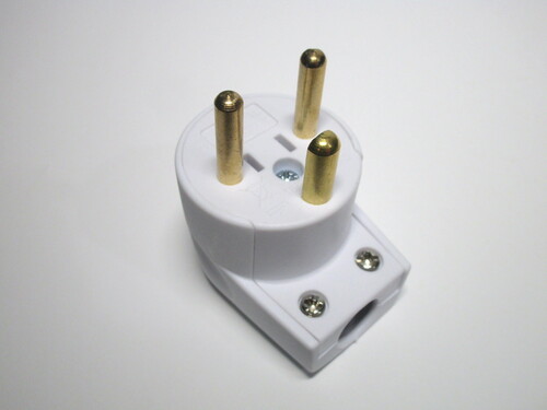 Danish plug with cord entry on the side. The pins are identical to the other one.