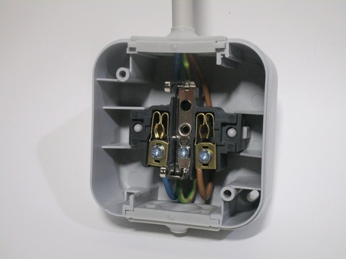 Internals of the socket after being wired up.